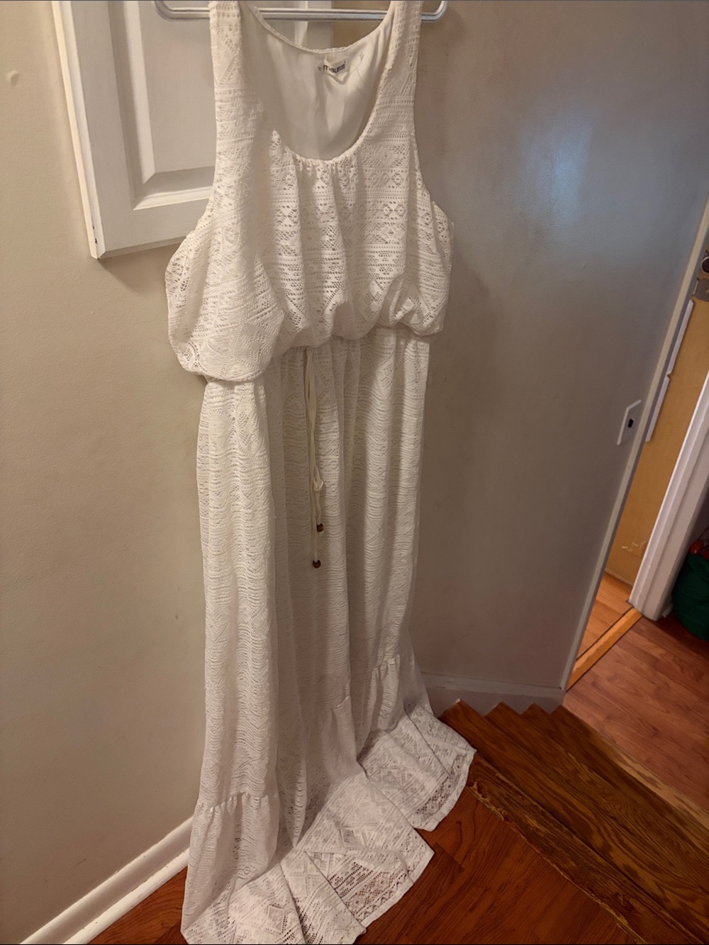 Maurices White Lace Maxi Dress with Drawstring Waist